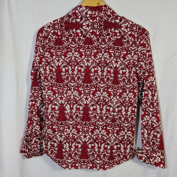Talbots Haberdashery Holiday‎ Christmas Reindeer Buttondown Cotton Blouse/Top 6 - Picture 2 of 9